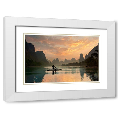 Golden Li River White Modern Wood Framed Art Print with Double Matting by Zhang, Yan