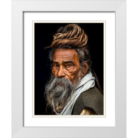 Portrait of a Sadhu... White Modern Wood Framed Art Print with Double Matting by J.V, Rakesh