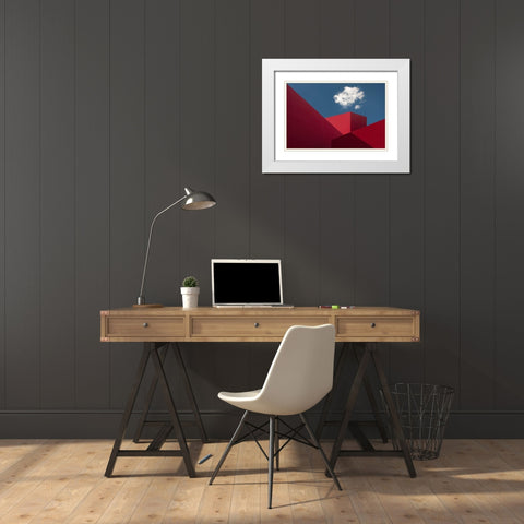 Red Shapes White Modern Wood Framed Art Print with Double Matting by Borges, Hugo