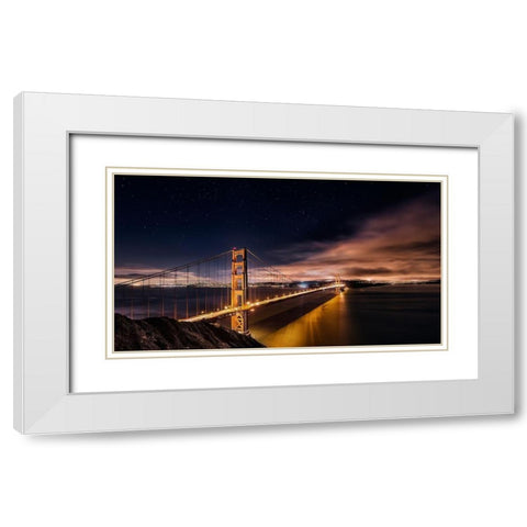 Golden Gate to Stars White Modern Wood Framed Art Print with Double Matting by De La, Javier