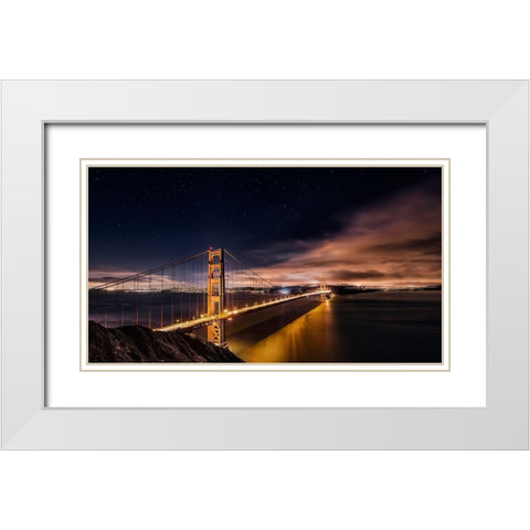 Golden Gate to Stars White Modern Wood Framed Art Print with Double Matting by De La, Javier