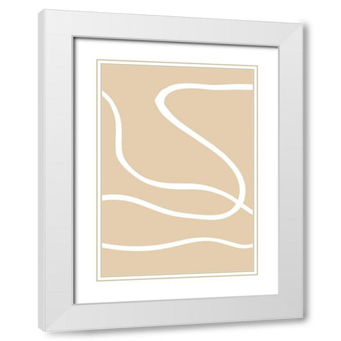 Beige Lines 01 White Modern Wood Framed Art Print with Double Matting by Artographie Studio