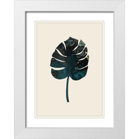 Monstera Marble Green White Modern Wood Framed Art Print with Double Matting by Artographie Studio