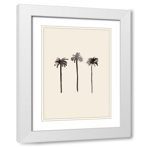Palm Trees Ink White Modern Wood Framed Art Print with Double Matting by Artographie Studio