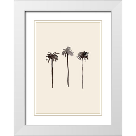 Palm Trees Ink White Modern Wood Framed Art Print with Double Matting by Artographie Studio