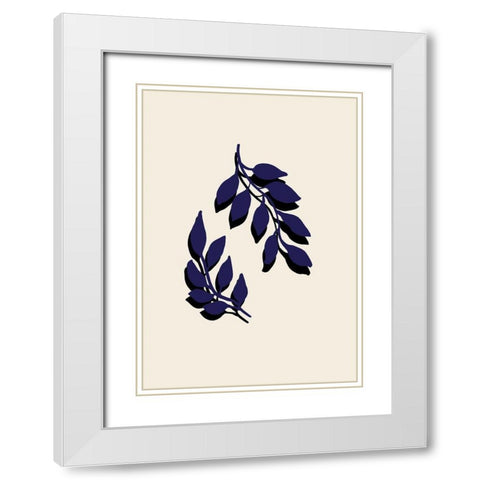 Blue Twigs White Modern Wood Framed Art Print with Double Matting by Artographie Studio