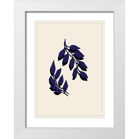 Blue Twigs White Modern Wood Framed Art Print with Double Matting by Artographie Studio
