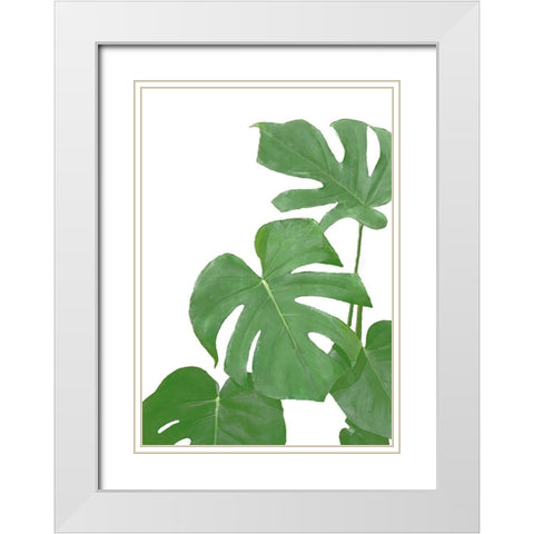 Monstera Green 03 White Modern Wood Framed Art Print with Double Matting by Artographie Studio