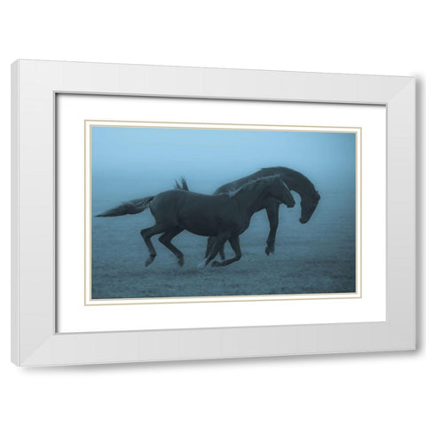 Horses in the Fog White Modern Wood Framed Art Print with Double Matting by Wallberg, Allan