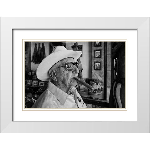 Man with Cigar White Modern Wood Framed Art Print with Double Matting by Liviero, Tony
