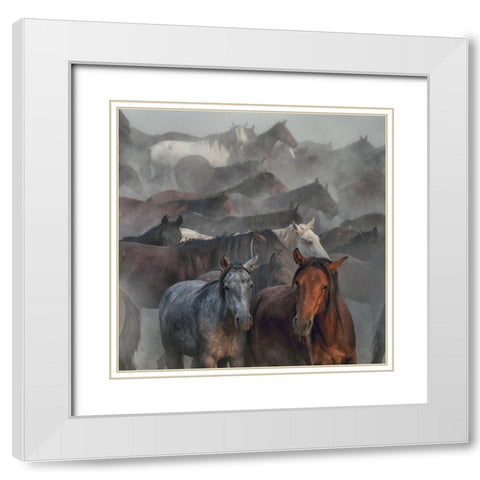 Two Horses White Modern Wood Framed Art Print with Double Matting by Taskin, Huseyin
