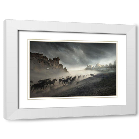 Migration White Modern Wood Framed Art Print with Double Matting by Taskin, Huseyin