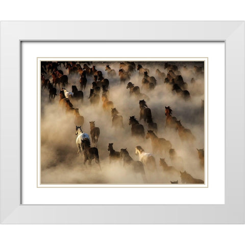 Wild horses White Modern Wood Framed Art Print with Double Matting by Bedir, Mehmet