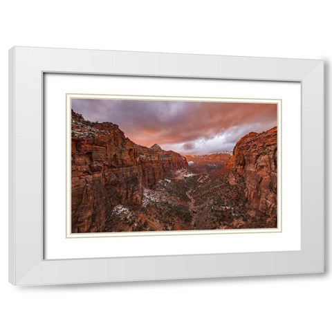Zion NP Overlook Sunset White Modern Wood Framed Art Print with Double Matting by Xie, April