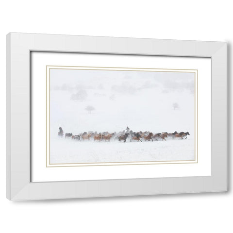Winter Pastures White Modern Wood Framed Art Print with Double Matting by Xu, Tony