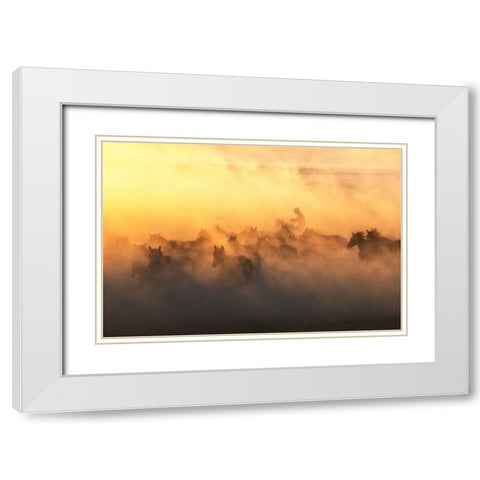 YAplkAp Horses White Modern Wood Framed Art Print with Double Matting by Sozen, Ozden