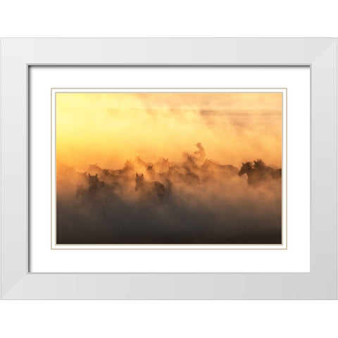 YAplkAp Horses White Modern Wood Framed Art Print with Double Matting by Sozen, Ozden