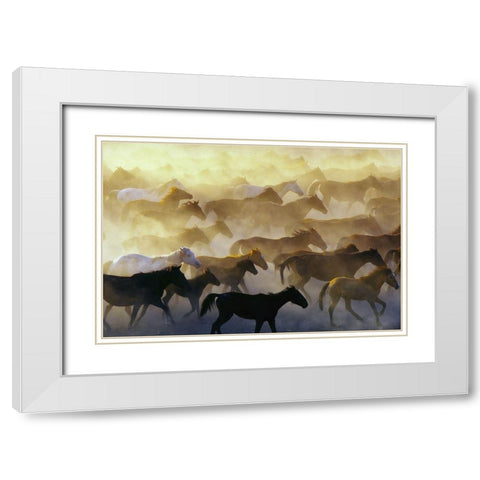 Wild horses White Modern Wood Framed Art Print with Double Matting by Bagci, Emir