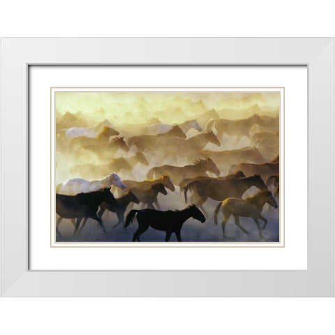 Wild horses White Modern Wood Framed Art Print with Double Matting by Bagci, Emir