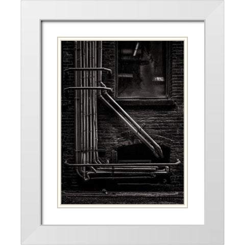 Alleyway Pipes No 2 White Modern Wood Framed Art Print with Double Matting by Carson, Brian