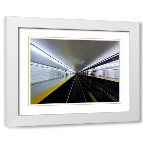 Toronto Subway System Speed No 3 White Modern Wood Framed Art Print with Double Matting by Carson, Brian