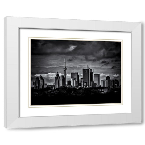 Toronto Skyline from the Pape Bridge No 2 White Modern Wood Framed Art Print with Double Matting by Carson, Brian