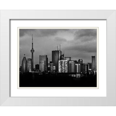 Toronto Skyline from the Pape Bridge No 3 White Modern Wood Framed Art Print with Double Matting by Carson, Brian
