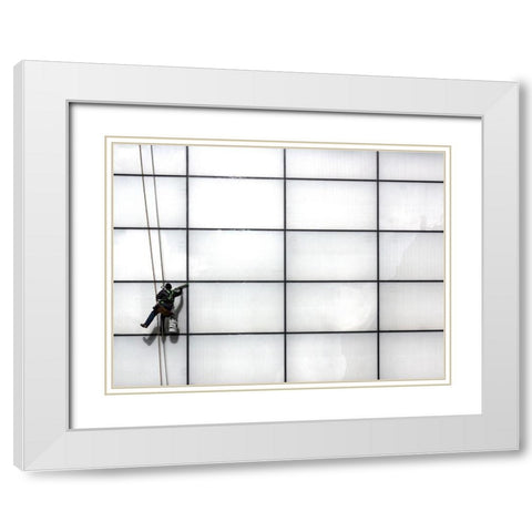 Window Washing No 5 White Modern Wood Framed Art Print with Double Matting by Carson, Brian