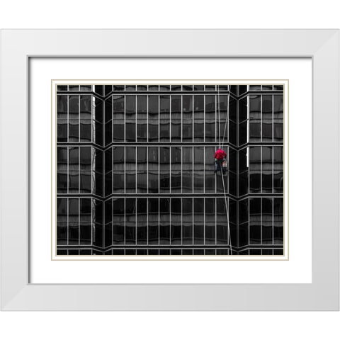 Window Washing No 6 White Modern Wood Framed Art Print with Double Matting by Carson, Brian