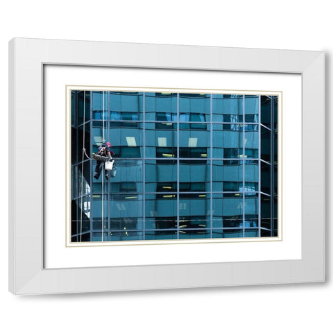 Window Washing No 7 White Modern Wood Framed Art Print with Double Matting by Carson, Brian