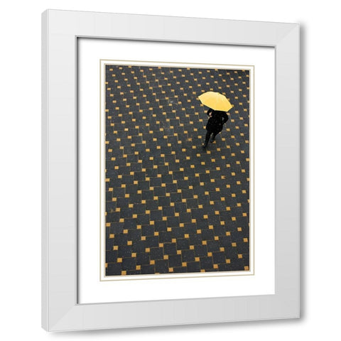 Yellow Umbrella White Modern Wood Framed Art Print with Double Matting by Nikolic, Danica