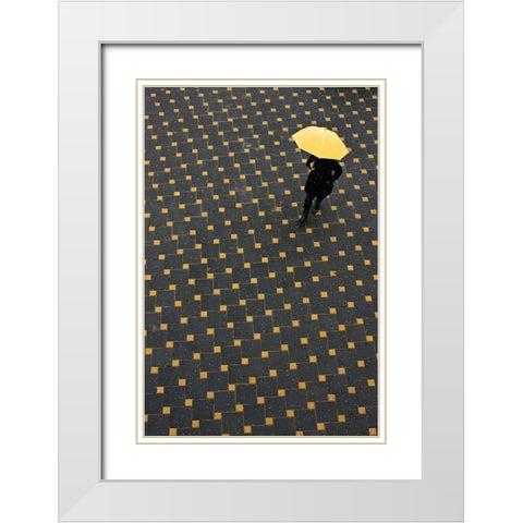 Yellow Umbrella White Modern Wood Framed Art Print with Double Matting by Nikolic, Danica