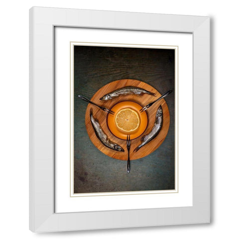 Three fish White Modern Wood Framed Art Print with Double Matting by Amer, E.