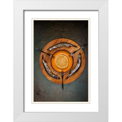 Three fish White Modern Wood Framed Art Print with Double Matting by Amer, E.