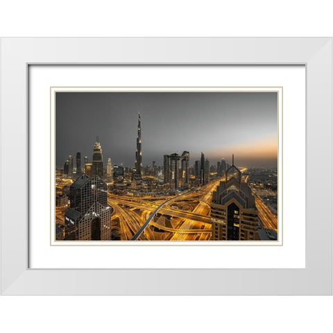 Golden Light White Modern Wood Framed Art Print with Double Matting by Xu, Leah