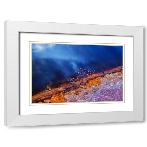 Flamingo fly over the lake White Modern Wood Framed Art Print with Double Matting by Chang, Phillip