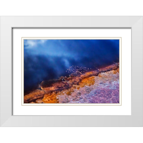 Flamingo fly over the lake White Modern Wood Framed Art Print with Double Matting by Chang, Phillip