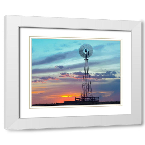 Windmil near Marble Falls-Texas White Modern Wood Framed Art Print with Double Matting by Fitzharris, Tim
