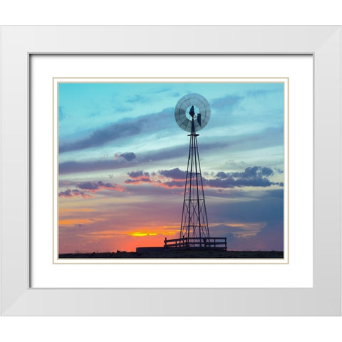 Windmil near Marble Falls-Texas White Modern Wood Framed Art Print with Double Matting by Fitzharris, Tim