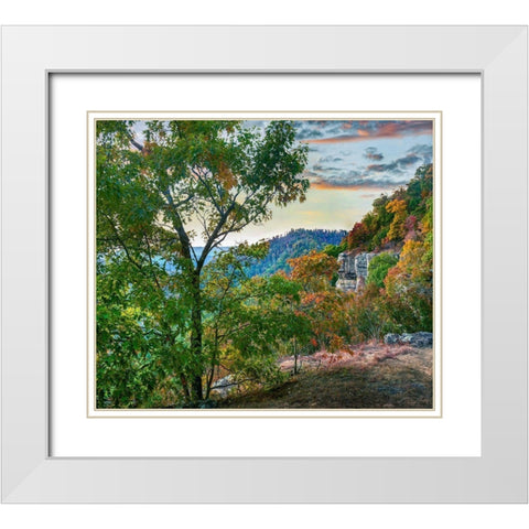 White Rock Mountain Sunset White Modern Wood Framed Art Print with Double Matting by Fitzharris, Tim