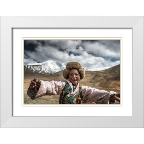 Smile Tibet White Modern Wood Framed Art Print with Double Matting by Intarob, Sarawut