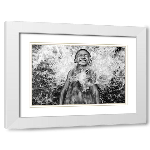 feel the awesome river water White Modern Wood Framed Art Print with Double Matting by Perwiranegara, Bayu