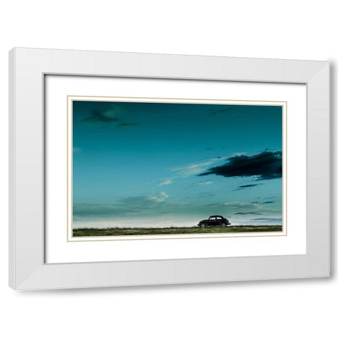 The Red VW Beetle White Modern Wood Framed Art Print with Double Matting by Otero, Camilo