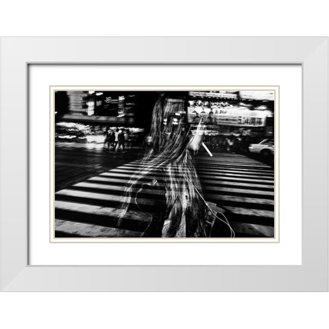 Girl with cigarette White Modern Wood Framed Art Print with Double Matting by Suzuki, Tatsuo