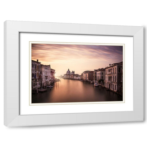 Venice White Modern Wood Framed Art Print with Double Matting by Muntean, Dan