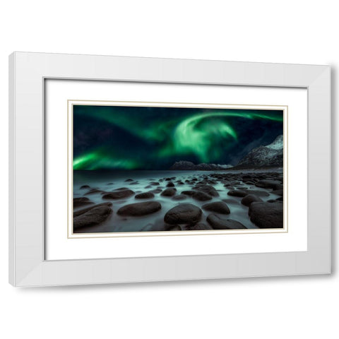 Dragons Fly White Modern Wood Framed Art Print with Double Matting by De La, Javier