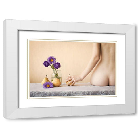 Pears White Modern Wood Framed Art Print with Double Matting by Kolotuschenko, Ewgenij