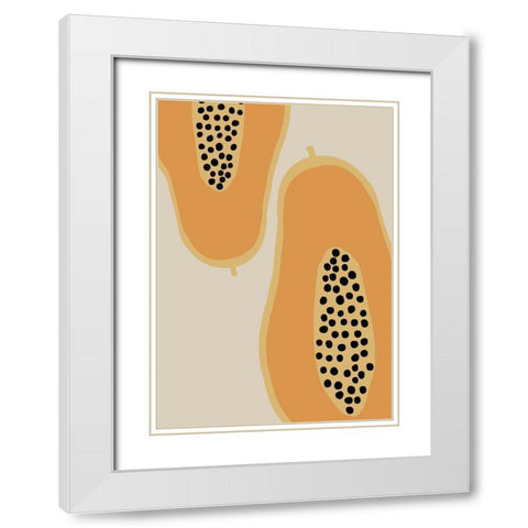 Papaya Fruit White Modern Wood Framed Art Print with Double Matting by Artographie Studio