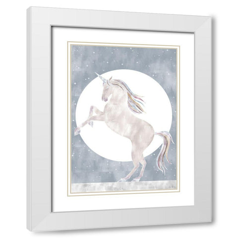 Rising Unicorn White Modern Wood Framed Art Print with Double Matting by Artographie Studio