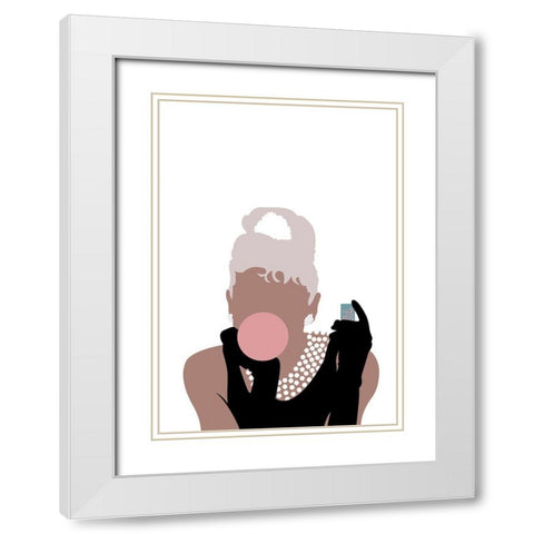 Bubblegum Girl White Modern Wood Framed Art Print with Double Matting by Artographie Studio
